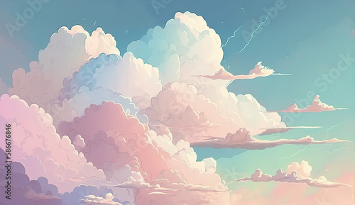 Pastel Sky and Clouds in a Beautiful Background Created Using Generative Ai