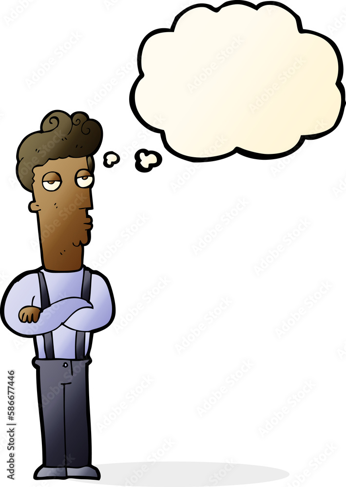 cartoon unimpressed man with thought bubble cartoon unimpressed man with thought bubble