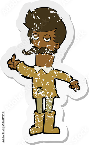 retro distressed sticker of a cartoon old man in poor clothes