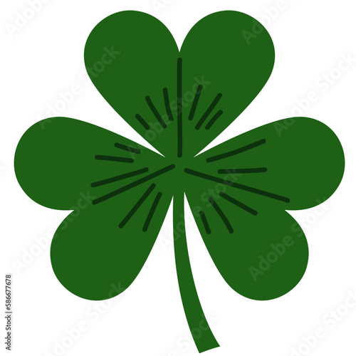 Green clover leaf isolated on white. Shamrock silhouette. St Patrick's day symbol. Vector stock illustration.	