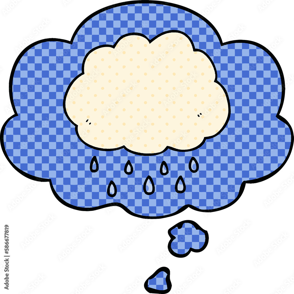 cartoon rain cloud and thought bubble in comic book style cartoon rain cloud and thought bubble in comic book style