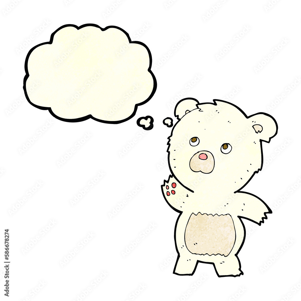 cartoon curious polar bear with thought bubble