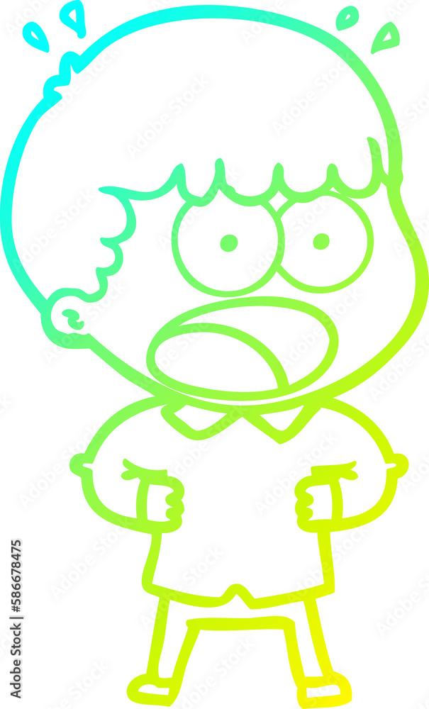 cold gradient line drawing cartoon shocked man