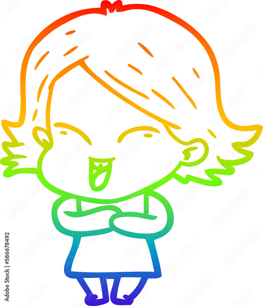 Obraz premium rainbow gradient line drawing happy cartoon girl
