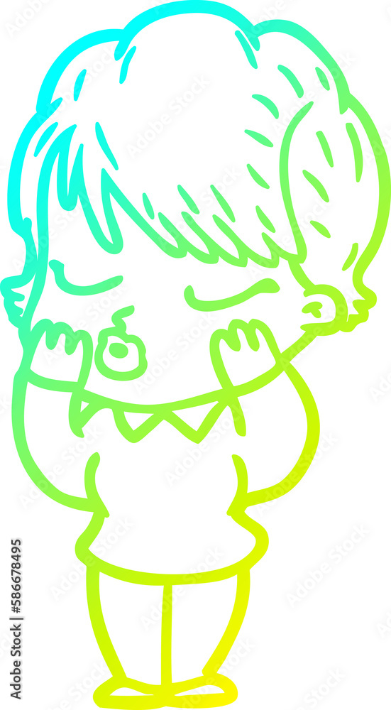 cold gradient line drawing cartoon woman with eyes shut cold gradient line drawing cartoon woman with eyes shut