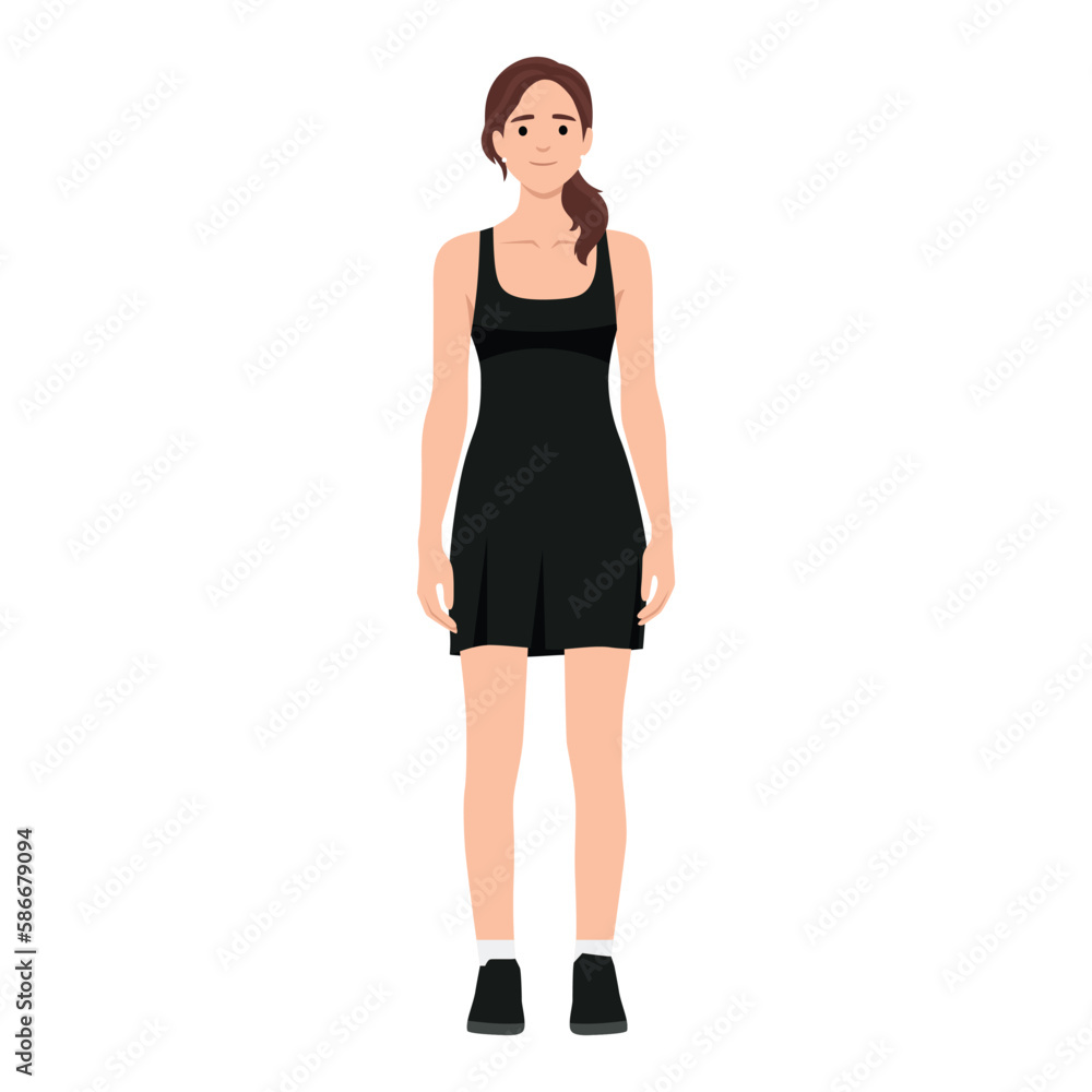 Flat poses set young woman character with red dress and shoes. Concept isolated silhouette girl with date clothing Flat poses set young woman character with red dress and shoes. Concept isolated silhouette girl with date clothing