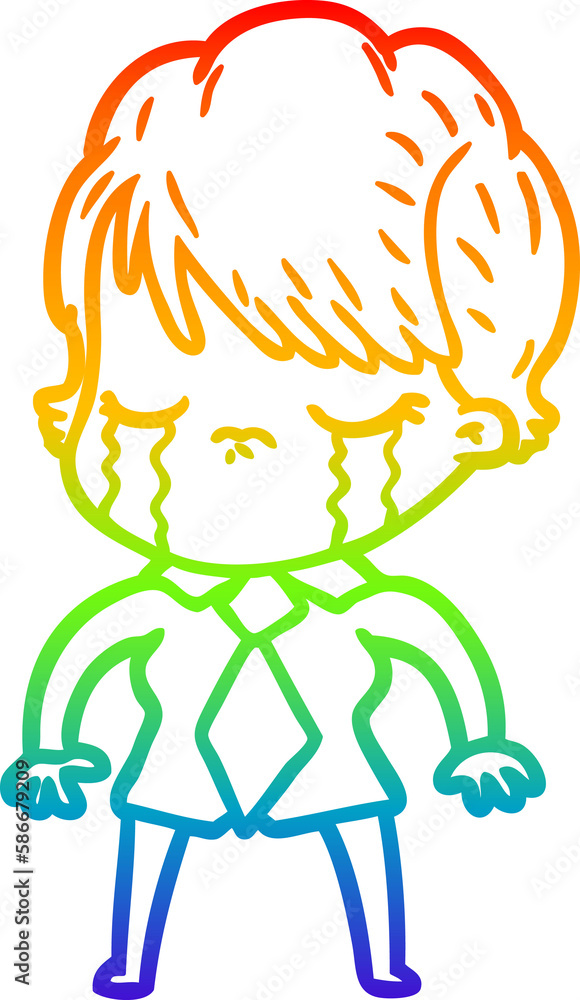 rainbow gradient line drawing cartoon woman crying rainbow gradient line drawing cartoon woman crying