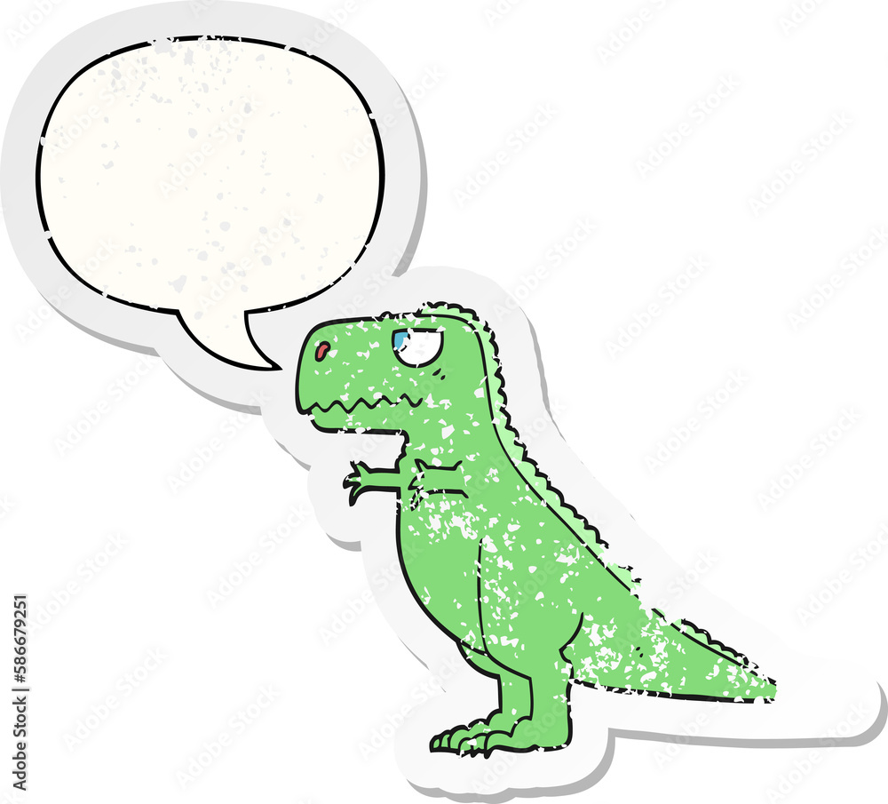 cartoon dinosaur and speech bubble distressed sticker cartoon dinosaur and speech bubble distressed sticker