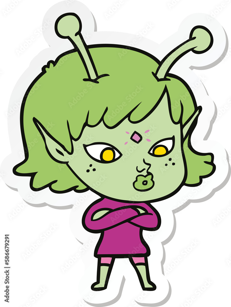 sticker of a pretty cartoon alien girl sticker of a pretty cartoon alien girl
