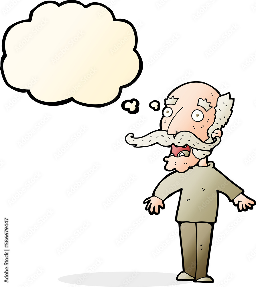 cartoon old man gasping in surprise with thought bubble cartoon old man gasping in surprise with thought bubble