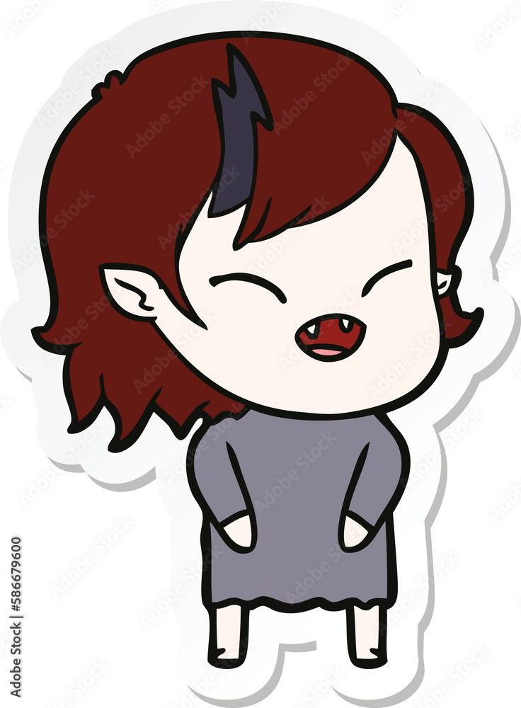 sticker of a cartoon laughing vampire girl sticker of a cartoon laughing vampire girl