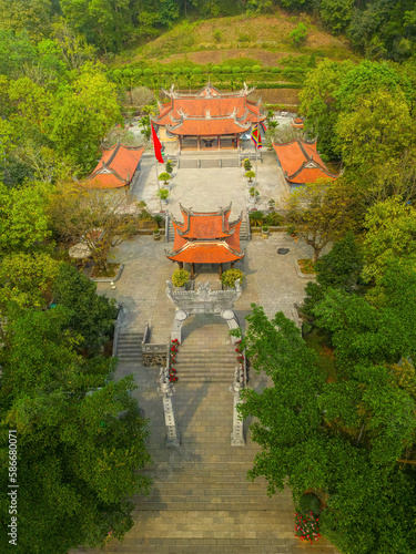 Aerial view of Hung King Temple, Phu Tho Province, Vietnam. On the traditional festival day. photo