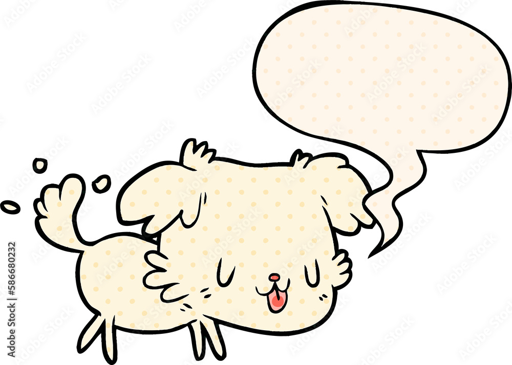 cute cartoon dog wagging tail and speech bubble in comic book style cute cartoon dog wagging tail and speech bubble in comic book style