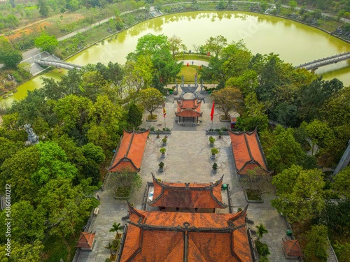 Aerial view of Hung King Temple, Phu Tho Province, Vietnam. On the traditional festival day. photo