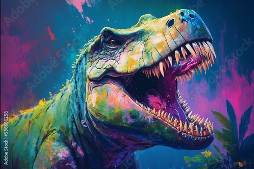 Prehistoric Thunder  Vibrant T-Rex Roars. Ai generative