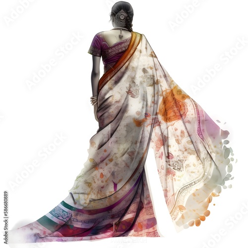 Digital art of a tradional saree, textured, and colourful. Generative AI. photo