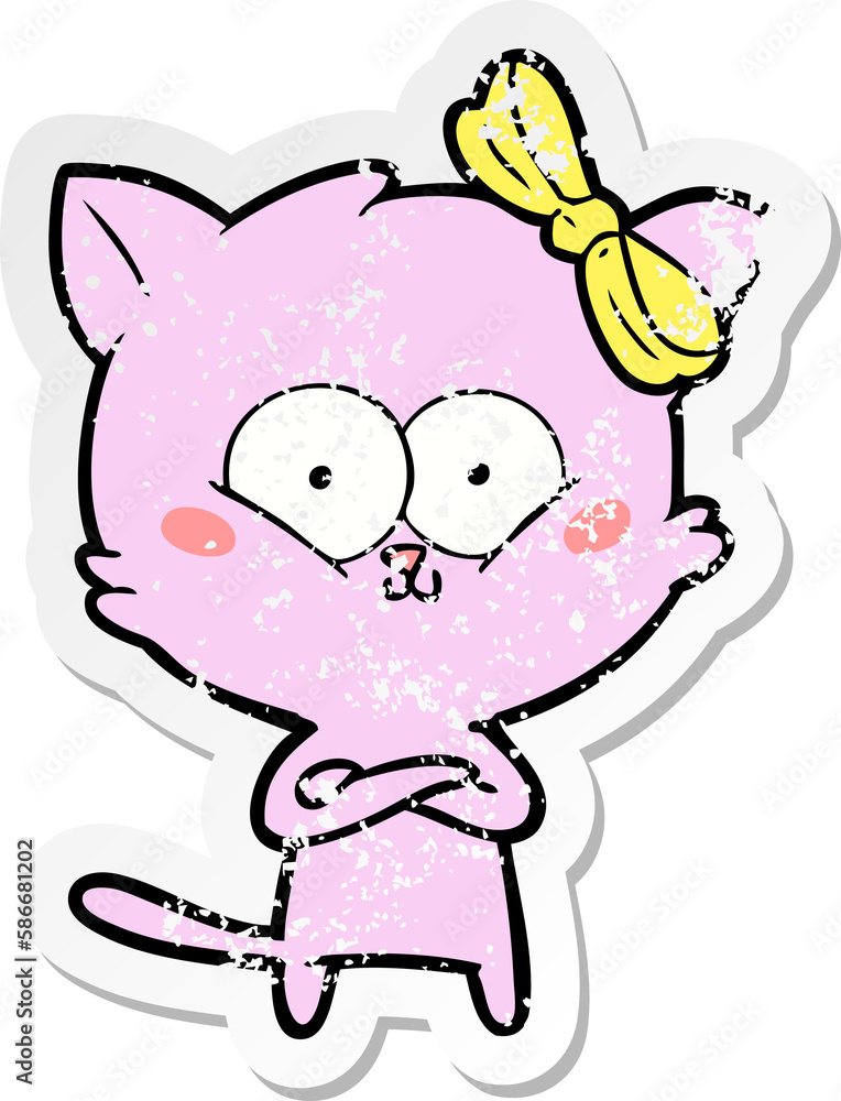 distressed sticker of a cartoon cat distressed sticker of a cartoon cat