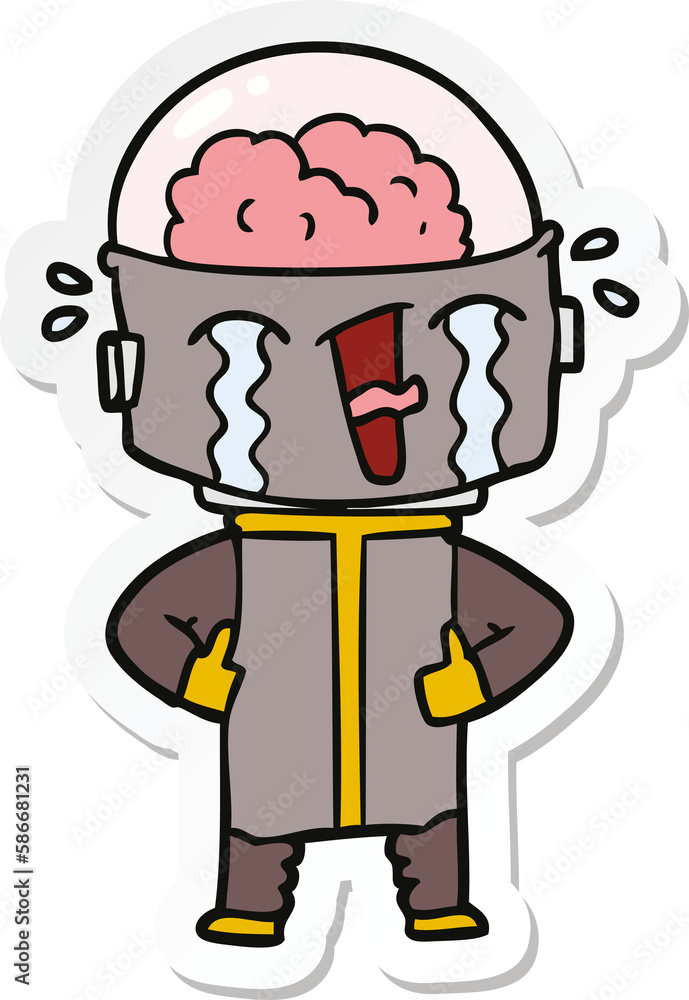 sticker of a cartoon crying robot sticker of a cartoon crying robot
