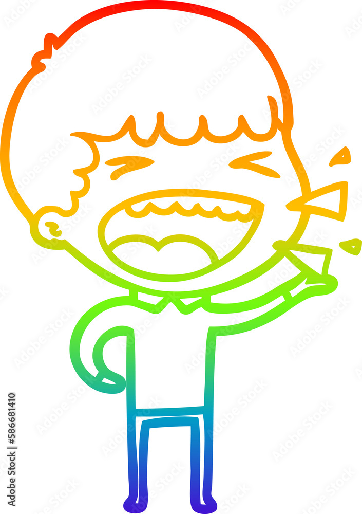 Fototapeta premium rainbow gradient line drawing cartoon laughing man