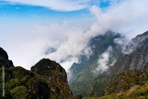 Beautiful view from Fansipan mountain with a Buddhistic temple. Sa Pa  Lao Cai Province  Vietnam.