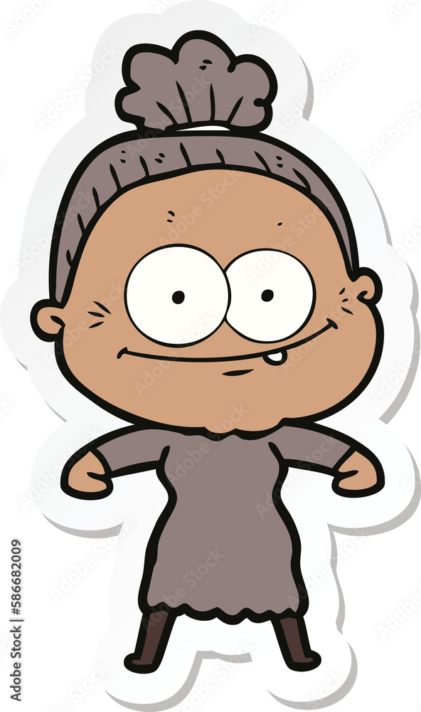 sticker of a cartoon happy old woman sticker of a cartoon happy old woman