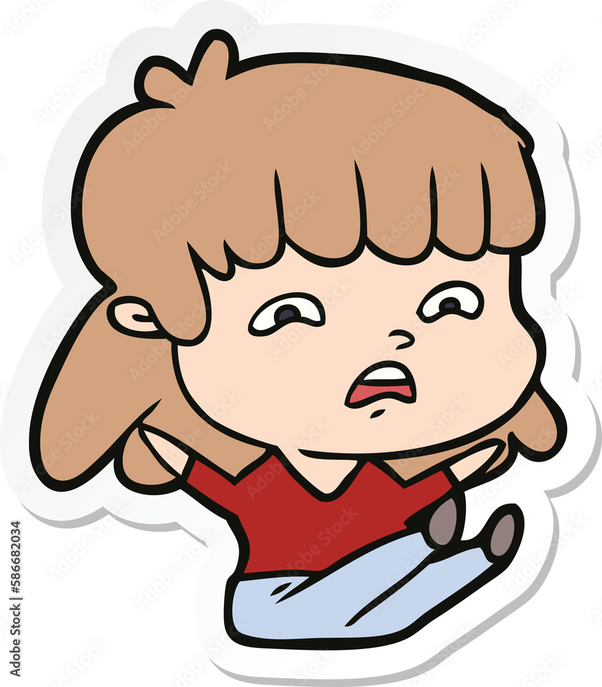 sticker of a cartoon worried woman