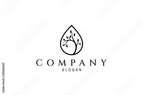 water drop logo with tree growing inside