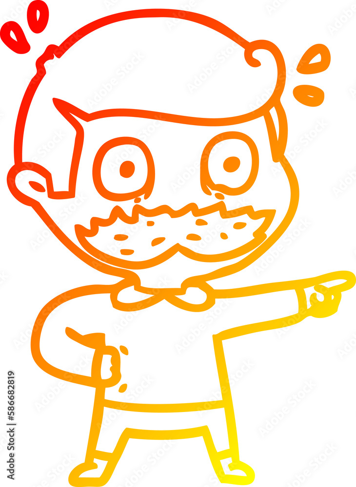warm gradient line drawing cartoon man with mustache shocked warm gradient line drawing cartoon man with mustache shocked