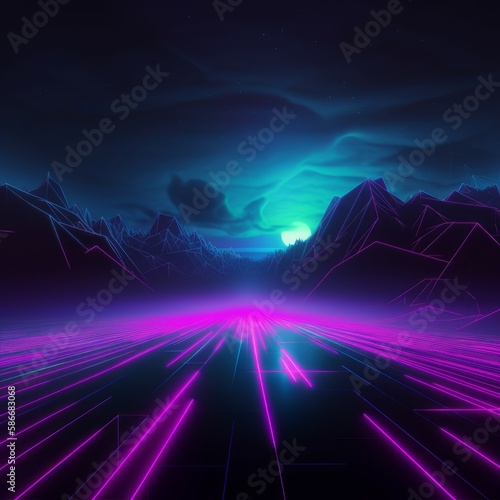 Dark vaporwave neon background with abstract details.Generative AI