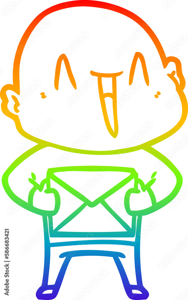 rainbow gradient line drawing happy cartoon bald man rainbow gradient line drawing happy cartoon bald man