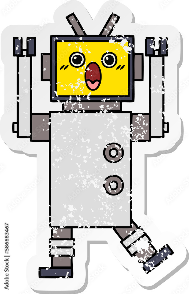 distressed sticker of a cute cartoon robot distressed sticker of a cute cartoon robot