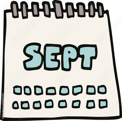 cartoon doodle calendar showing month of september