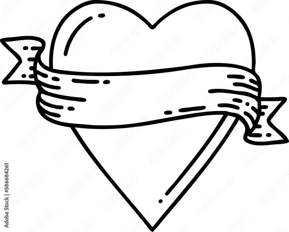 black line tattoo of a heart and banner black line tattoo of a heart and banner