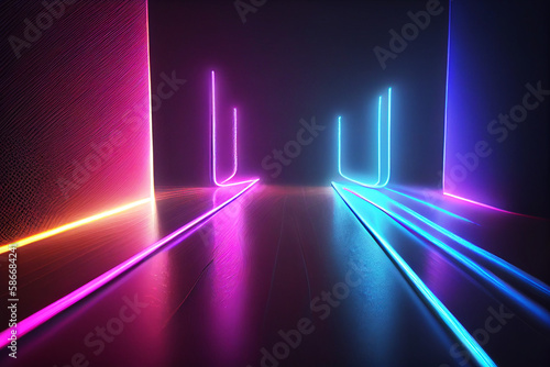 Neon ultraviolet spectrum dancing light, Generative AI