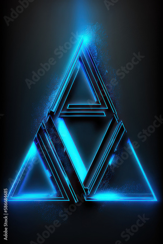 Abstract background. Neon triangle on a dark background. Vertical background. AI generative.