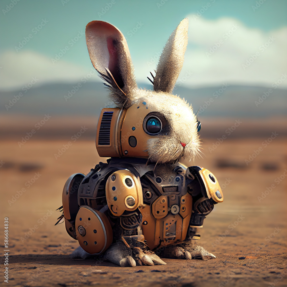 Cyber-Easter: A Futuristic Scene of a Robot Bunny Rabbit in Steampunk ...