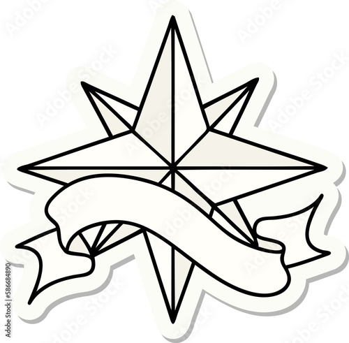 tattoo sticker with banner of a star