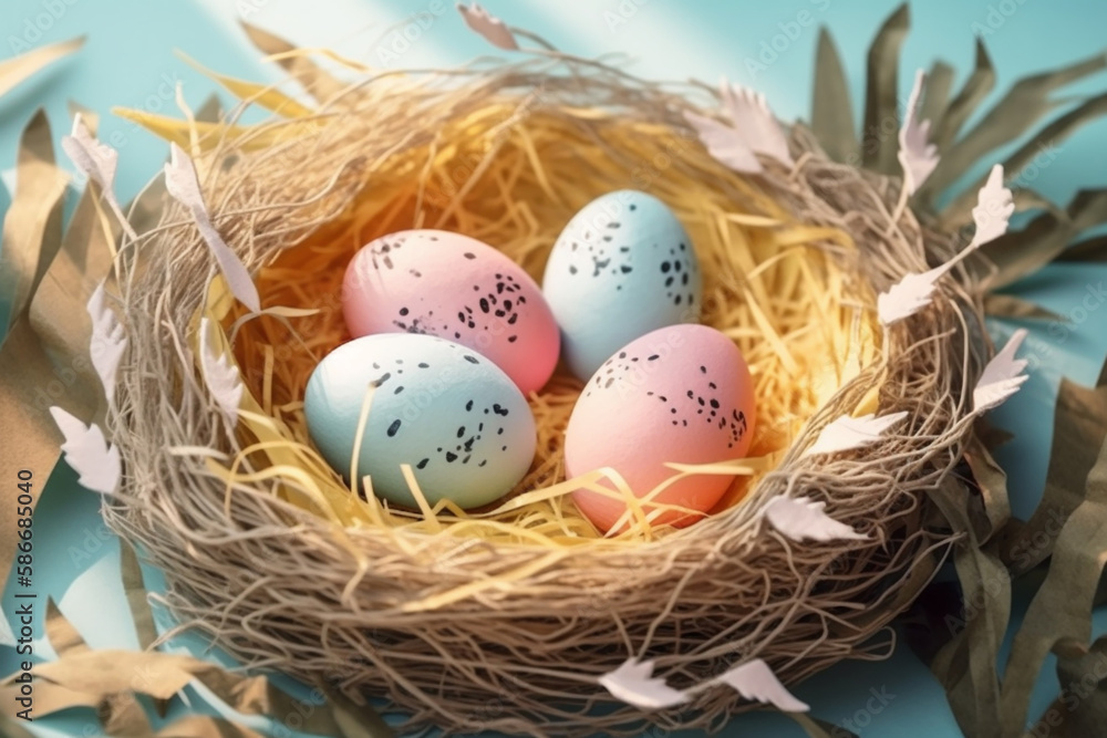 Fototapeta premium Colorful painted Easter eggs in nest
