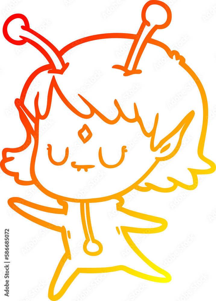 warm gradient line drawing cartoon alien girl warm gradient line drawing cartoon alien girl