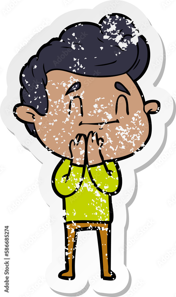 distressed sticker of a happy cartoon man distressed sticker of a happy cartoon man