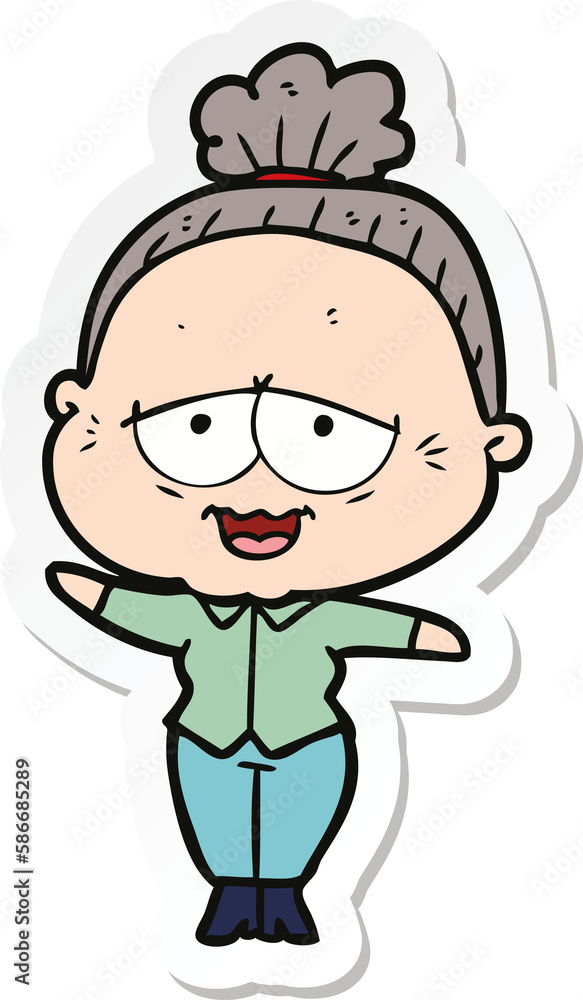 sticker of a cartoon happy old lady sticker of a cartoon happy old lady