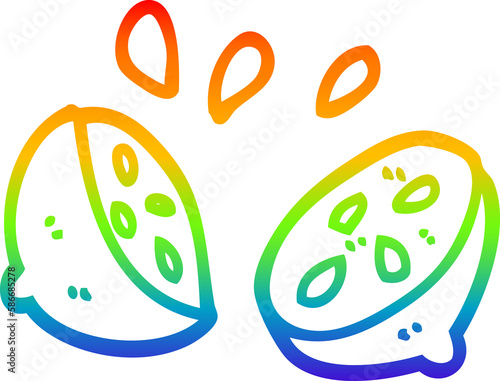 rainbow gradient line drawing cartoon halved lemon