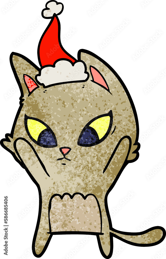 confused textured cartoon of a cat wearing santa hat confused textured cartoon of a cat wearing santa hat