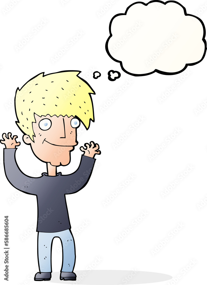 cartoon man waving arms with thought bubble cartoon man waving arms with thought bubble
