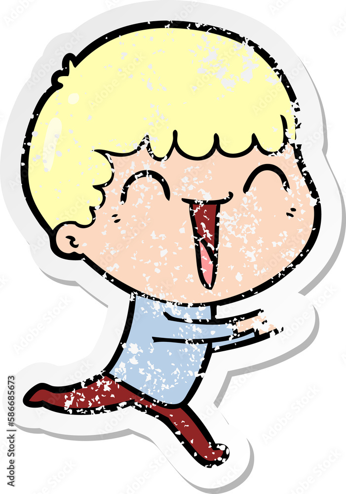 distressed sticker of a cartoon happy man distressed sticker of a cartoon happy man