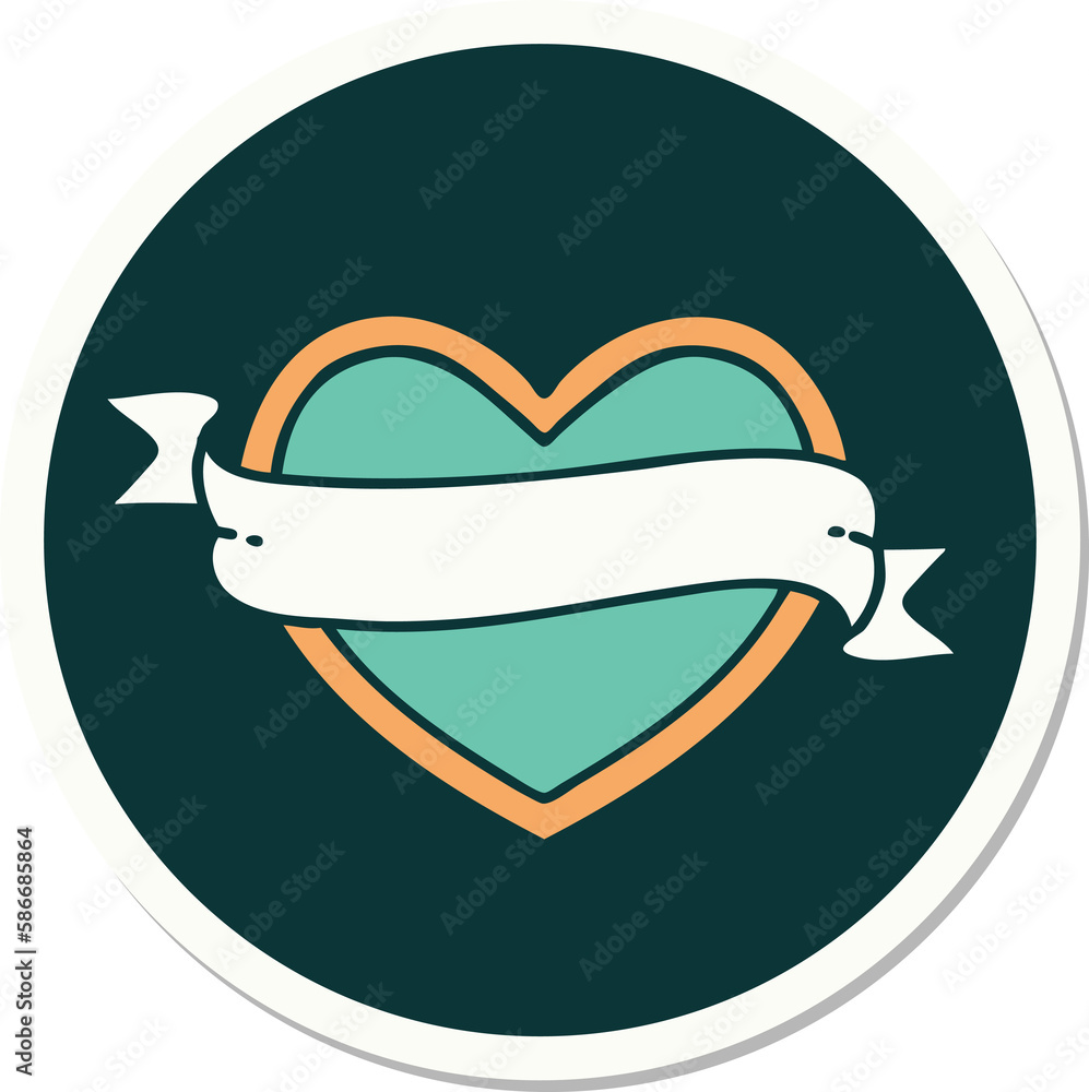 tattoo style sticker of a heart and banner tattoo style sticker of a heart and banner