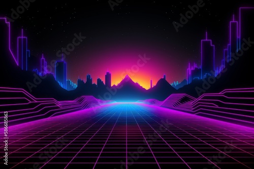 Synthwave Style Vector Art with Horizontal Neon Lines. Generative AI