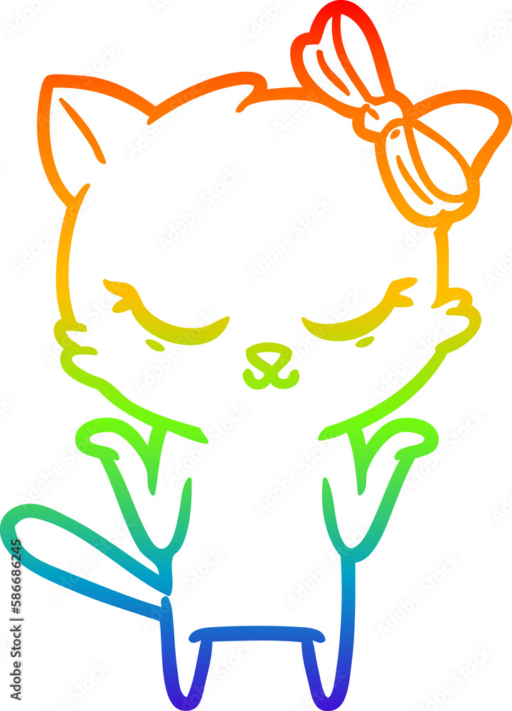 rainbow gradient line drawing cute cartoon cat with bow rainbow gradient line drawing cute cartoon cat with bow