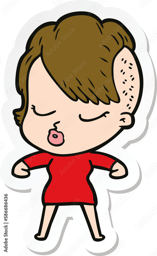 sticker of a cartoon pretty hipster girl sticker of a cartoon pretty hipster girl