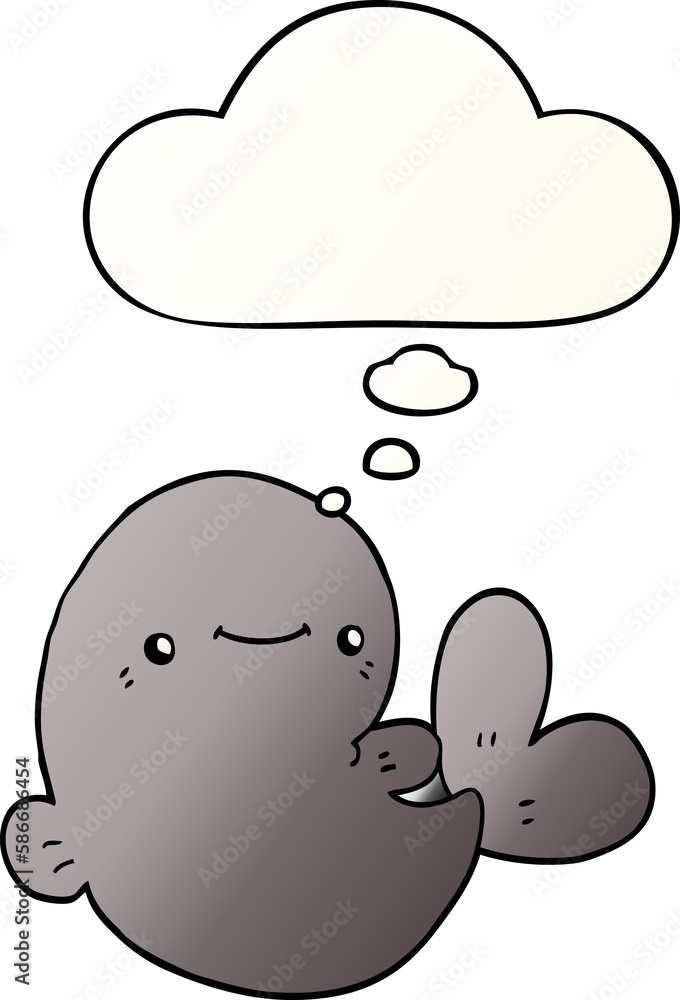 cartoon whale and thought bubble in smooth gradient style cartoon whale and thought bubble in smooth gradient style
